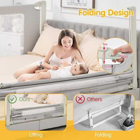 70'' BABY JOY Bed Rails for Toddlers, Extra Long, Height Adjustable Kids Rail Guard w/Double Safety Lock