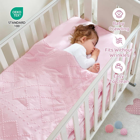 Set 3 Set Wowelife Boho Mini Crib Bedding for Girls, Piece Tufted Jacquard Ruffle Fringe Baby Girl Crib Bedding