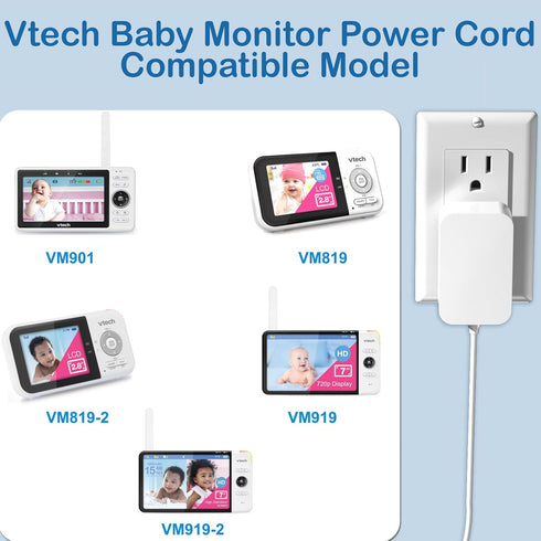 5V Baby Monitor Power Cord for VTech VM901 VM819 VM819-2 VM919HD VM919-2HD Video Baby Monitor Screen Charger Parent Unit Replacement Charger Cord