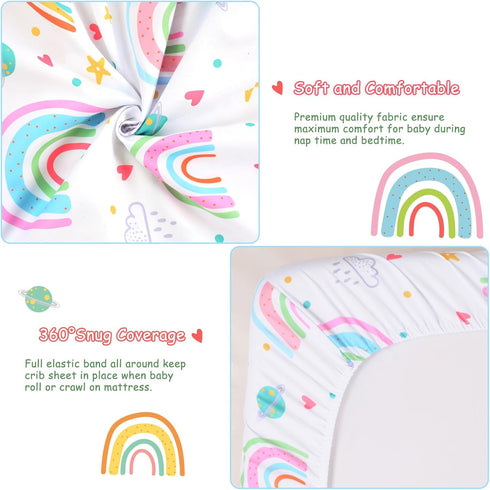 52x28 Inch JISEN Baby Crib Sheets Soft Breathable Rainbow Fitted Crib Sheets for Standard Crib and Toddler Mattress