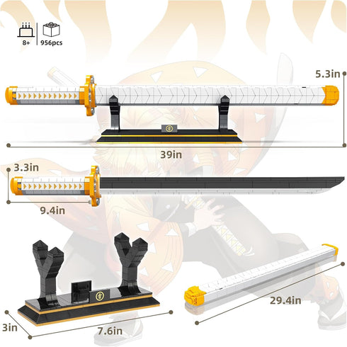 TOY PLAYER Swords Compatible with Lego, Agatsuma Zenitsu Sword with Scabbard and Stand, Katana Building Set