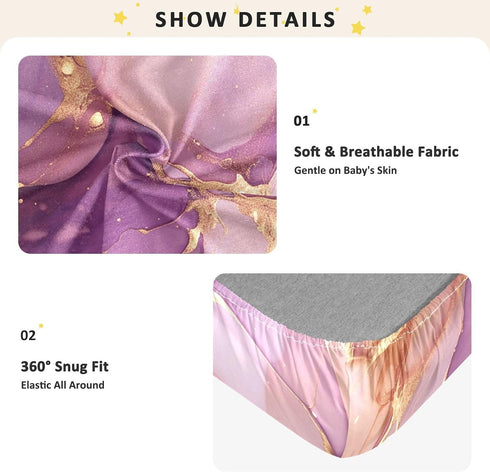 Bseiialft 52 28 Purple Gold Abstract Marble Crib Sheets for Boys Girls Soft and Breathable Cotton Baby Sheets