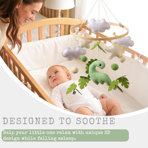 Moyii Baby Crib Mobile for Nursery - Handmade Felt Dinosaur Hanging Mobile - Green Dino Ceiling Decor for Boys Girls