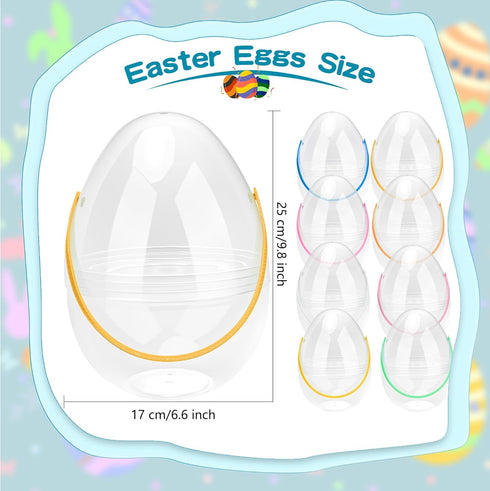 Restroma 12 Inch/ 10 Inch/ 8 Inch 4/5/ 6/7/ 8/10/ 12 (8 (10 Inch)) Giant Clear Easter Eggs Fillable Pcs Jumbo Plastic