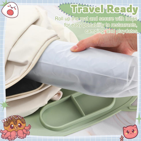 2 Pack Domensi Silicone Suction Placemat with Teething Edge Bumper/Spill for Baby Toddlers Kids with Storage Bag