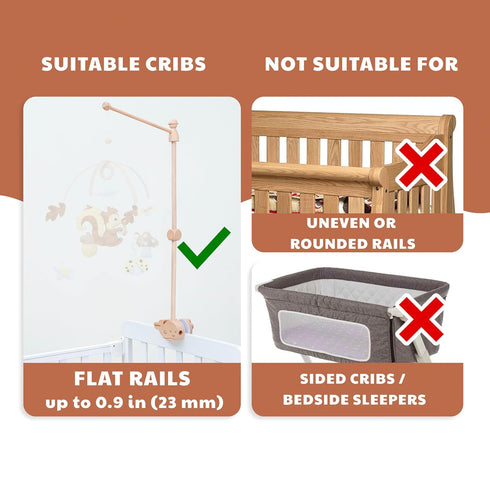 31 Inch, 360 Wooden Baby Crib Mobile Arm, Solid Beech Wood, Rotatable, Whale Design, Adjustable, Anti-Slip, Mobile