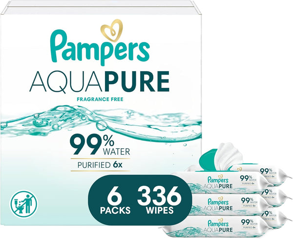 Pampers Aqua Pure Baby Wipes, 99% Water, Fragrance Free, 336 Baby Wipes