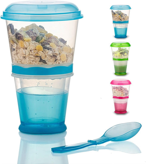 INOGIH Portable Cereal On the Go Cups with Spoon (Blue) - Breakfast Drink-Cup Cereal To-Go Container