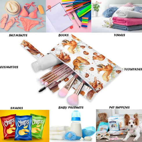 visesunny 2Pcs Cute Squirrel Hazelnut Diaper Changing Totes Wet Bags with Zippered Pockets Washable Reusable Roomy