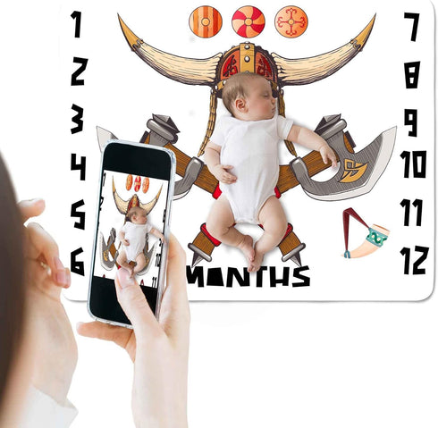 Viking Baby Monthly Milestone Blanket, 48x40in Soft Flannel, Helmet Ax Bone, Newborn Mom Gifts, Baby Shower Age Growth Tracker with Bonus Maker BTXFSS47 by SSCSTS