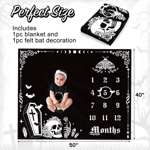 40" 50" Gothic Baby Monthly Milestone Blanket, Goth Girl Boy Baby Shower Growth Chart Photo Prop Stuff Background