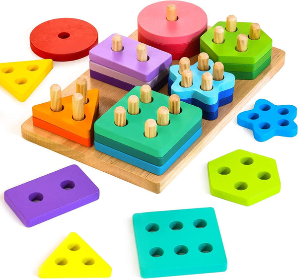 Wooden Sorting & Stacking Toys, Montessori Toys for 1 2 3 Years