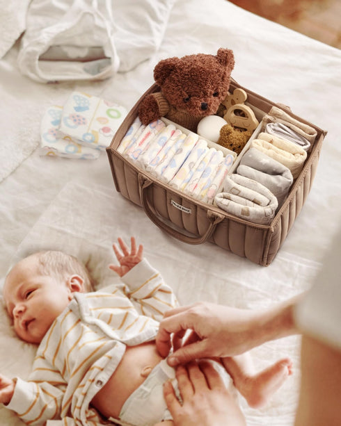 Stylish Diaper Caddy Organizer Bundle - Earthy Rainbow & Mocha Brown