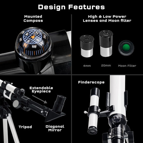 The Thames & Kosmos Telescope, Essential STEM Tool for Children, 100x Magnification, Built-in Compass