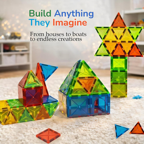 Set 2D 3D, 36 LATI Magnetic Tiles Starter for Kids,Beginner Magnetic Building Blocks for Early Learning, Build