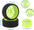 1:8 Off-Road RC Buggy 17mm Hub Wheel Rims and Tires H Tread Pattern Fluorescent Green Pack of 4 by Rowiz