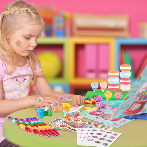 84Pcs Set BenLouis Candyland Party Favors Ice Cream Donut Coloring Book Crayon Stickers Bulk for Kids Cupcake Lollipop