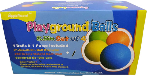 AppleRound 8.5-inch Dodgeball Playground Balls, Pack of 4 Balls with 1 Pump for Dodge Ball and Handball