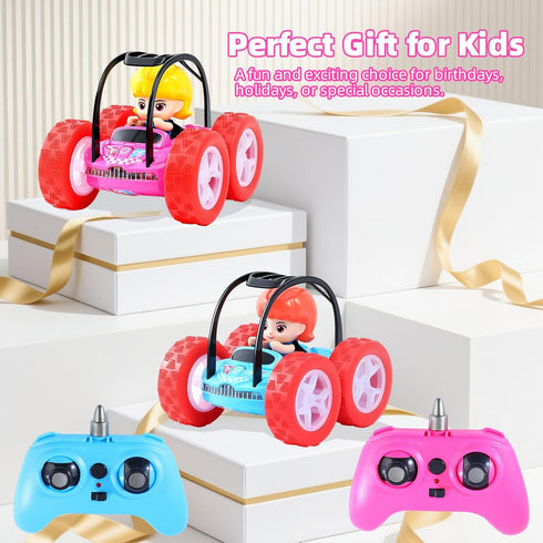 360 3-8, Cartoon Girl Driver RC Stunt Car for Kids Flips, Music & Lights, USB Rechargeable Remote Control Car Toy