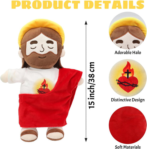 15" Yelakey Soothing Jesus Plush Toys with Light & Sound, Jesus Stuffed Breathing Plushy Doll, Christian Catholic