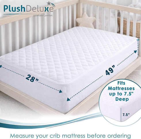 28x49, 100% PlushDeluxe Crib Mattress Protector, Waterproof, Noiseless, Ultra Soft Viscose Made from Bamboo