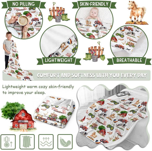 Buyyet 60''x80'for Farm Animal Baby Blanket,Farmhouse Barn Neutral Baby Blanket for Boy Girl,Nursery Cow Chicken Pig