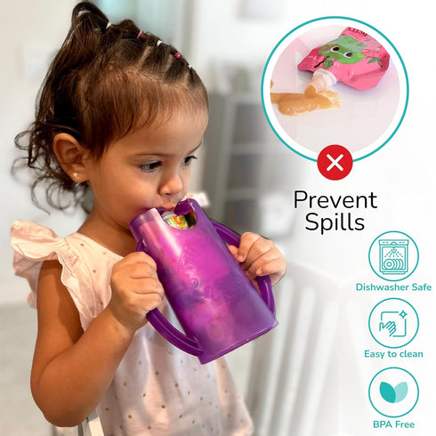 Flipping Holder Squeeze Proof Food Pouch Holder for Toddlers, Babies, Kids, Mess Free No Squeeze Juice Box Drink