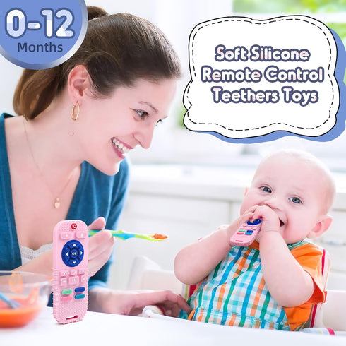 3 6 9 12 Baby Teething Relief Sensory Chew Toys for Months, Silicone Infant Teether Remote Control Bath Toy for Newborn