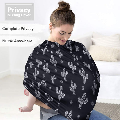 Metplus Baby Car Seat Cover - Infant Canopy Nursing Breastfeeding Cover for Stroller/Shopping Cart - Black Cactus