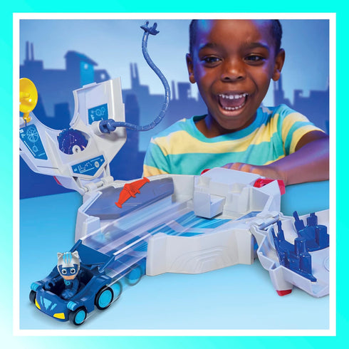 PJ Masks Power Heroes PJ Power Q Playset, Headquarters Set with Car and Figure, Superhero Toys for 3+