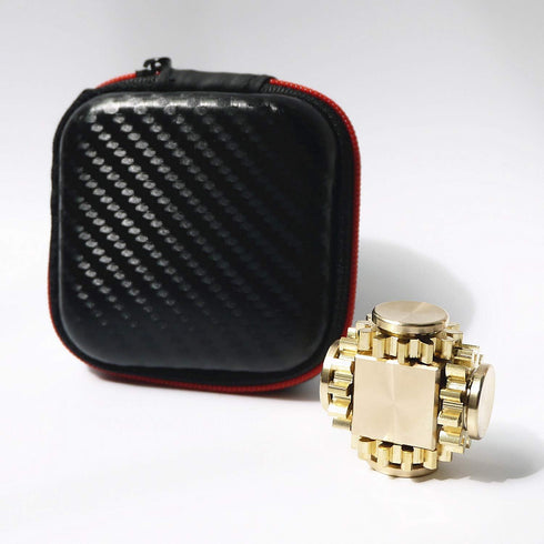 Fidget Cube Spinner - Linkage 4 Gears Figity Spin Finger Games, Metal Brass with Smooth Bearings, Small Premium Toy