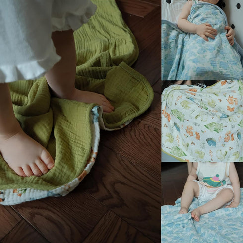 100% Quilt,Nursery,Tummy 47x47in Muslin Baby Blanket Cotton,Large Reversible Receiving Quilt for Boy Girl,Baby Blanket