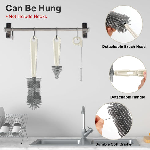6 1 Set,Bottle in Baby Bottle Brush Cleaner Brush Kit with Silicone Bottle Brush,Drying Rack,Nipple Brush,Straw