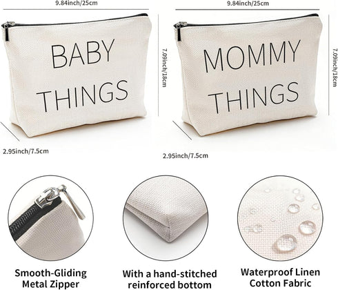 Fywelixc Mommy Set 2pcs and Baby Canvas Pouch Zipper Organizer Bags for Diaper Bag, Travel, Hospital or Nursery