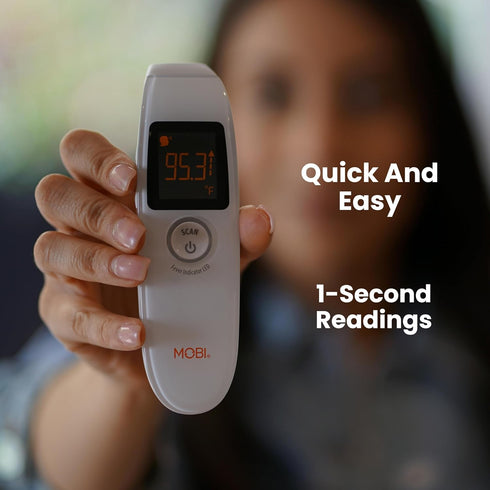 MOBI Air Non-Contact Forehead Thermometer - Digital Baby Thermometer with Integrated Distance Sensor, Smart Medication