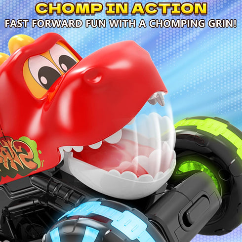 2 3 4 5 Intoypad Red Chomping Dino Monster Truck Toy Press and Go Car with LED Light Wheels Light-Up Push Car