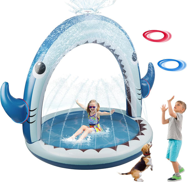 Gleamkid Giant Shark Sprinkler for Kids - Inflatable Water Toys Splash Pad
