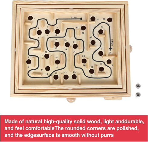 Wooden Labyrinth Game - Marble Ball Tilt Maze Board Game, Table Balance Game and Toy for Kids and Adults