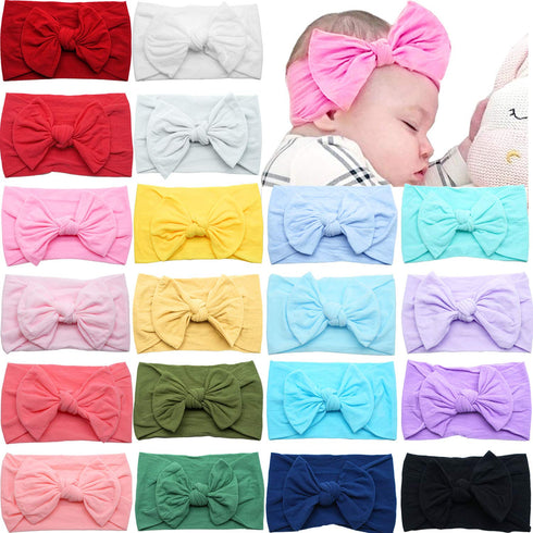 CÉLLOT 20 Colors Super Stretchy Soft Knot Baby Girl Headbands with Hair Bows, Nylon Head Wrap for Infants