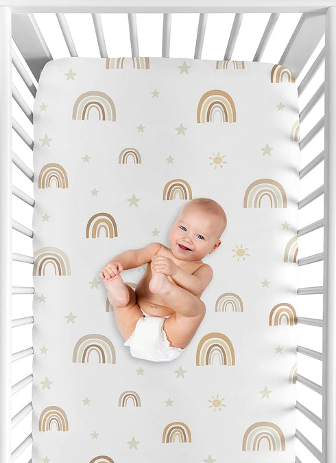 Sweet Jojo Designs Neutral Boho Rainbow Girl Boy Unisex Fitted Crib Sheet Baby or Toddler Bed Nursery - Mustard Yellow