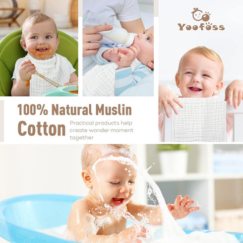 10 Pack 100% 20''X10'' Yoofoss Muslin Burp Cloths for Baby Organic Cotton Baby Washcloths for Boys Girls Large Super
