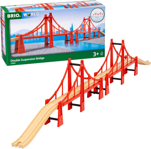 BRIO World Double Suspension Bridge - FSC-Certified Longest Wooden Train Track Bridge
