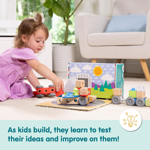 Set (54 Melissa & Doug Blockables Vehicles Snap and Play, Mix and Match Connectable Wooden Building Blocks Play Toy