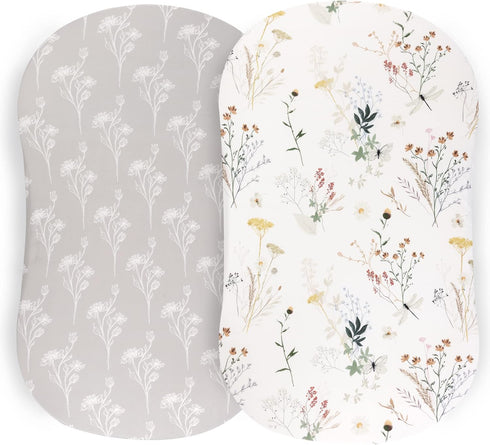 Pobibaby - 2 Pack Premium Bassinet Sheets for Standard Bassinets, Ultra-Soft Jersey Knit, Stylish Floral Pattern
