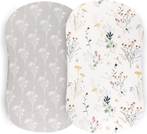 Pobibaby - 2 Pack Premium Bassinet Sheets for Standard Bassinets, Ultra-Soft Jersey Knit, Stylish Floral Pattern