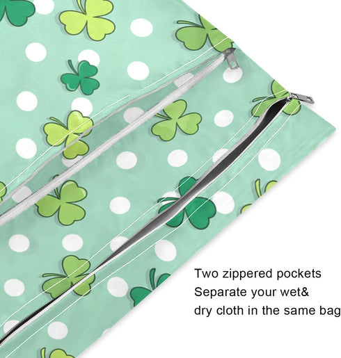 Burbuja 2 Pack, 2 Clover Wet Dry Bags for Baby Cloth Diaper Waterproof Reusable Wet Bag with Zippered Pockets