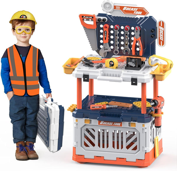 Kids Tool Bench - 4 in 1 Toy Workbench with Storage Box, 90pcs Electric Drill Tool Set for Ages 3-8
