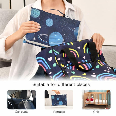 Kigai Blue Space Theme Portable Diaper Changing Pad, Travel Diaper Changing Pad for Newborn, Foldable Waterproof Baby