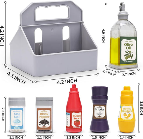 MOEAWS 6 Set Pcs Condiment Toys with Storage Rack and Gift Box, Play Food for Kids Kitchen, Pretend Food Play Kitchen