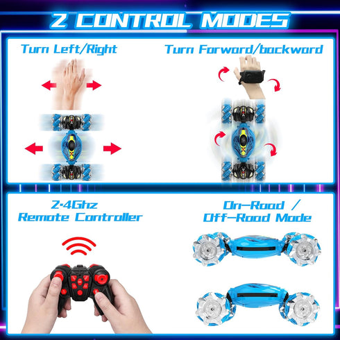 Gesture Sensing RC Stunt Car, 2.4GHz Remote Control Toys with Light Music, 360° Rotation for Kids Age 3-8